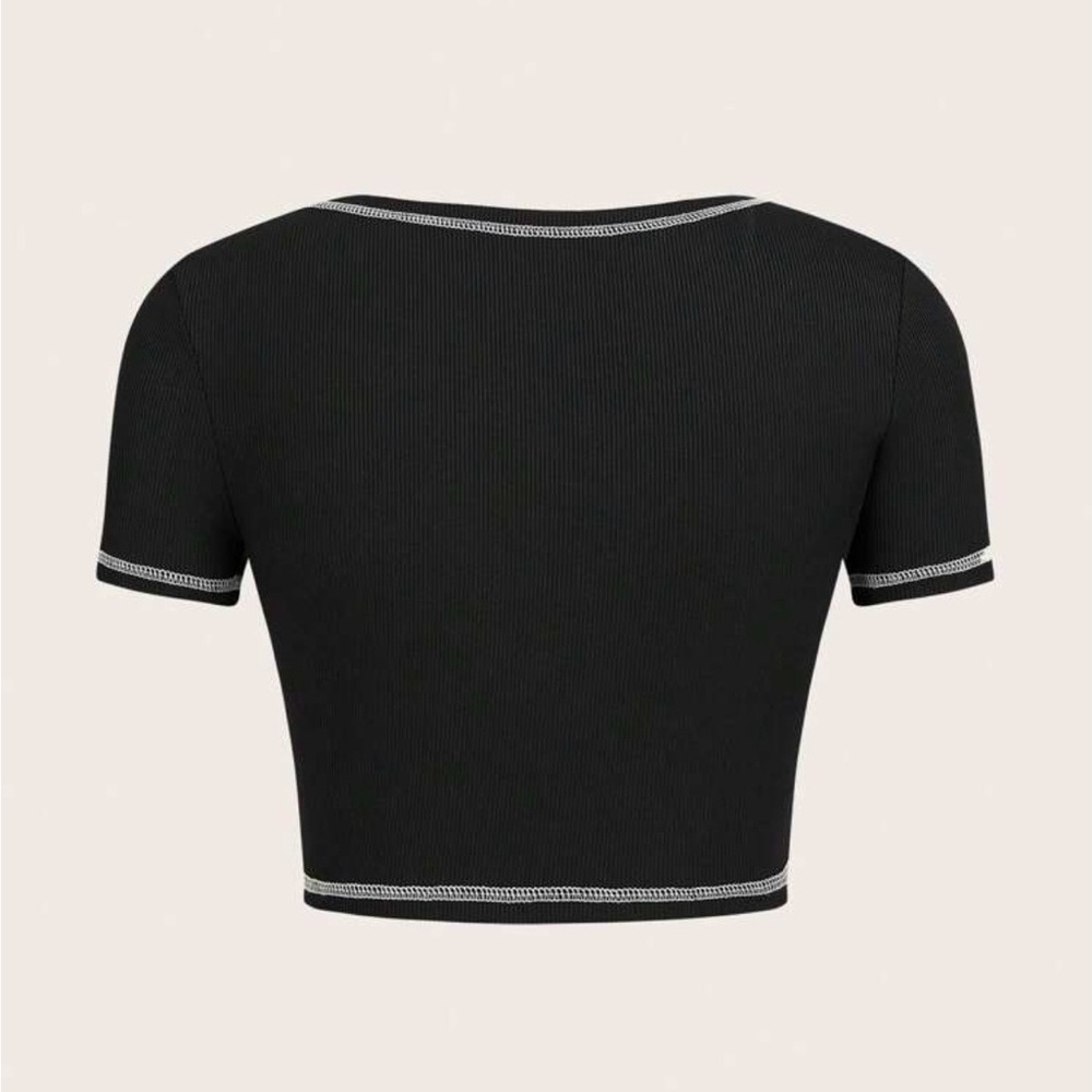 [Shein] Black Ribbed Cropped Top - Picture 2 of 2